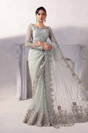Pakistani Wedding Dress in Elegant Blue Saree Style